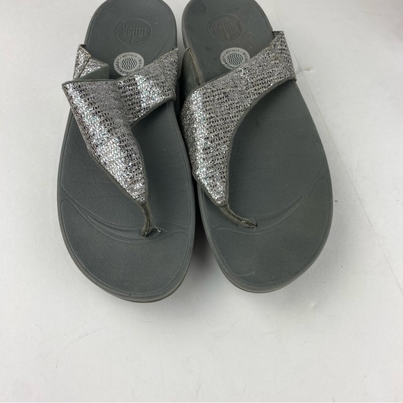 Fitflop Womens 11 Silver Lulu Shimmerlux Toe-Post Thong Wedge Sandal - Picture 4 of 6